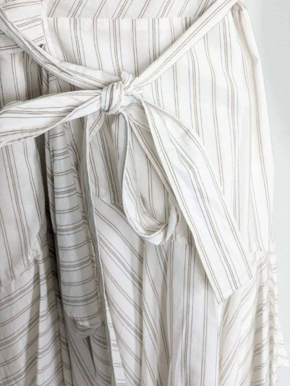 A.L.C. ENZO STRIPED PUFF SLEEVE WRAP DRESS IN WHITE/SALMON - Picture 5 of 9